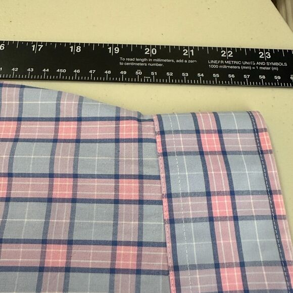 Club Room Dress Shirt Men's 17.5 32-33 Regular Fit Performance Blue Pink Plaid - Picture 10 of 13